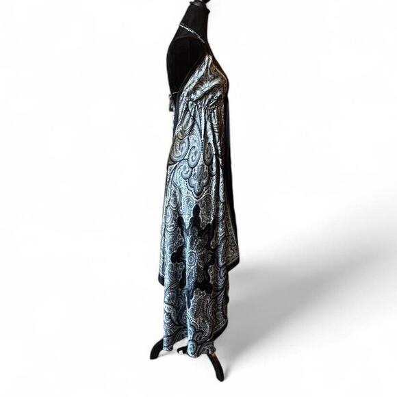 Earthbound Black Paisley Handkerchief Maxi Dress Women’s M Boho Halter - Picture 2 of 8